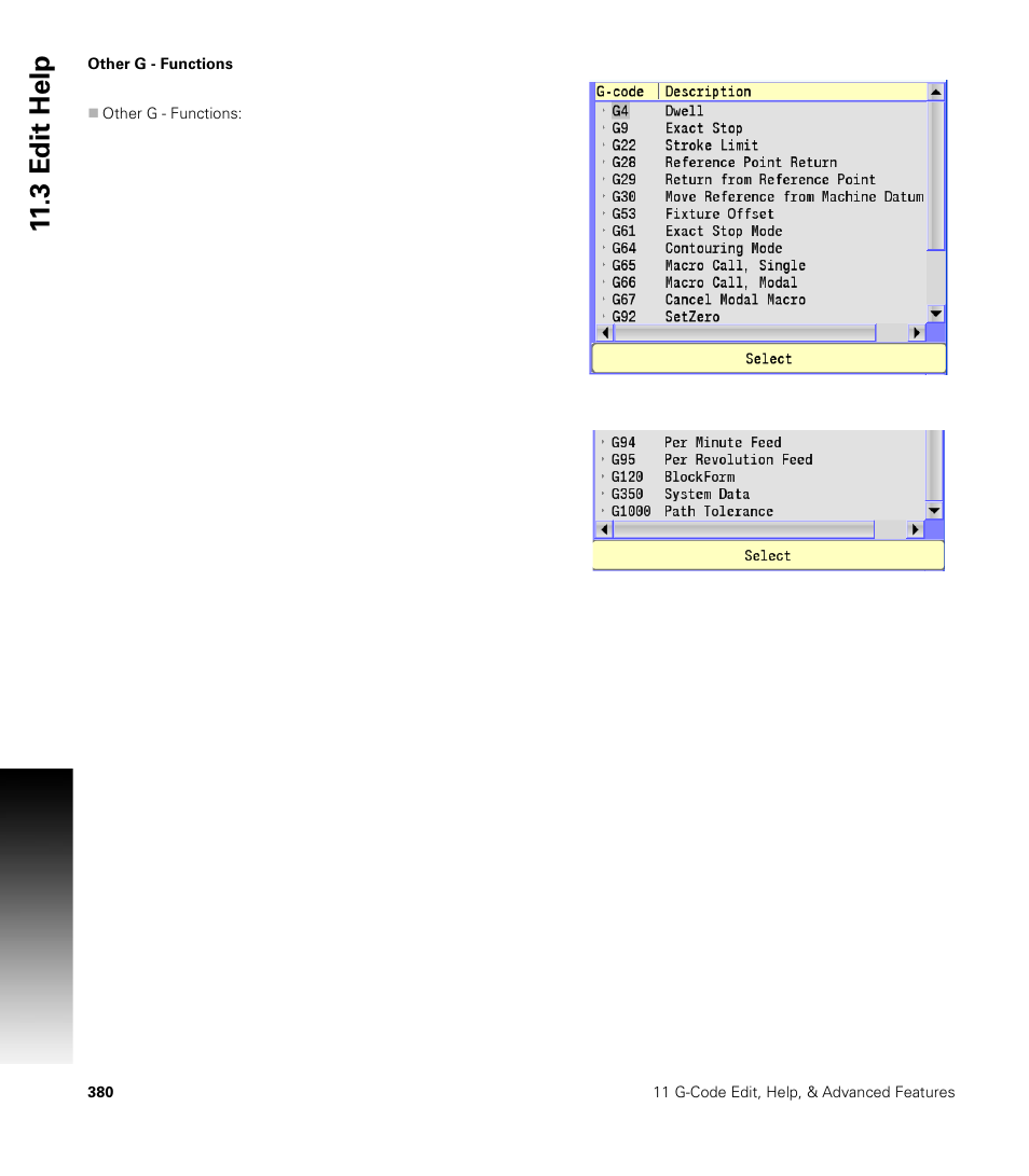 Other g - functions, 3 edit help | ACU-RITE CNC 3500i User Manual | Page 406 / 474