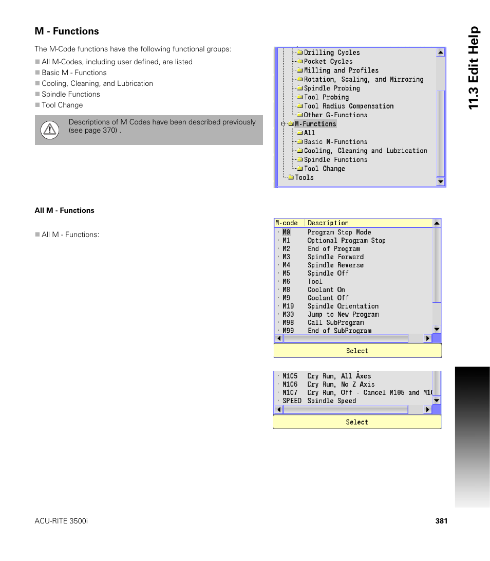 M - functions, All m - functions, 3 edit help | ACU-RITE CNC 3500i User Manual | Page 407 / 474