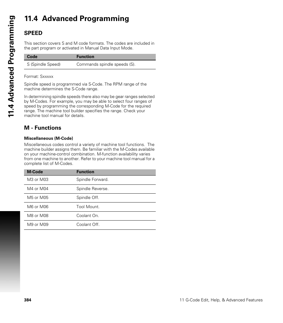 4 advanced programming, Speed, M - functions | Miscellaneous (m-code) | ACU-RITE CNC 3500i User Manual | Page 410 / 474