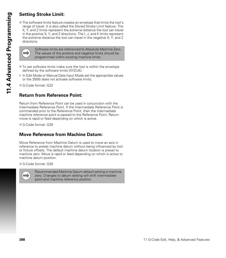 Setting stroke limit, Return from reference point, Move reference from machine datum | ACU-RITE CNC 3500i User Manual | Page 414 / 474