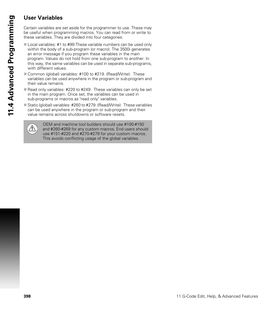 User variables | ACU-RITE CNC 3500i User Manual | Page 424 / 474
