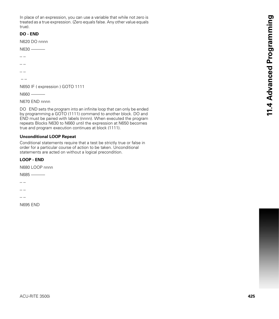 Unconditional loop repeat | ACU-RITE CNC 3500i User Manual | Page 451 / 474