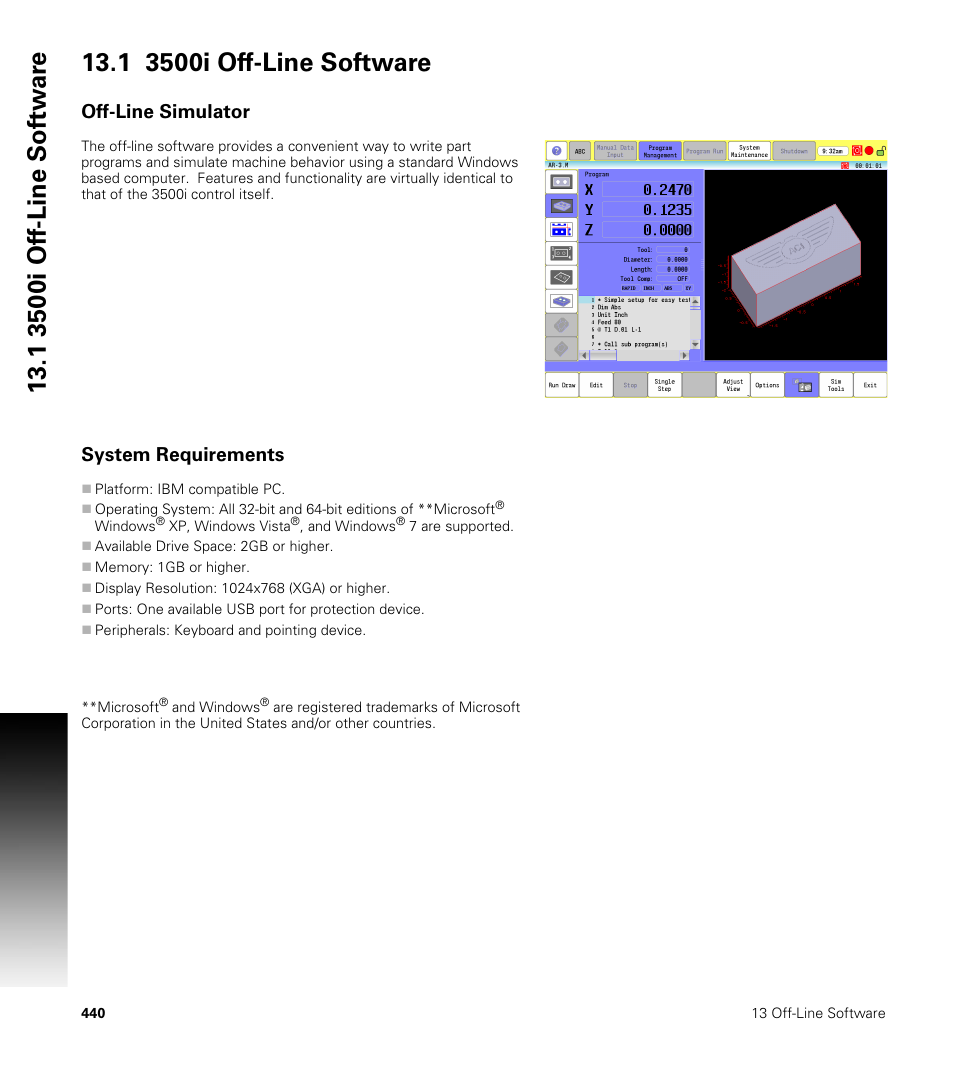 1 3500i off-line software, Off-line simulator, System requirements | ACU-RITE CNC 3500i User Manual | Page 466 / 474