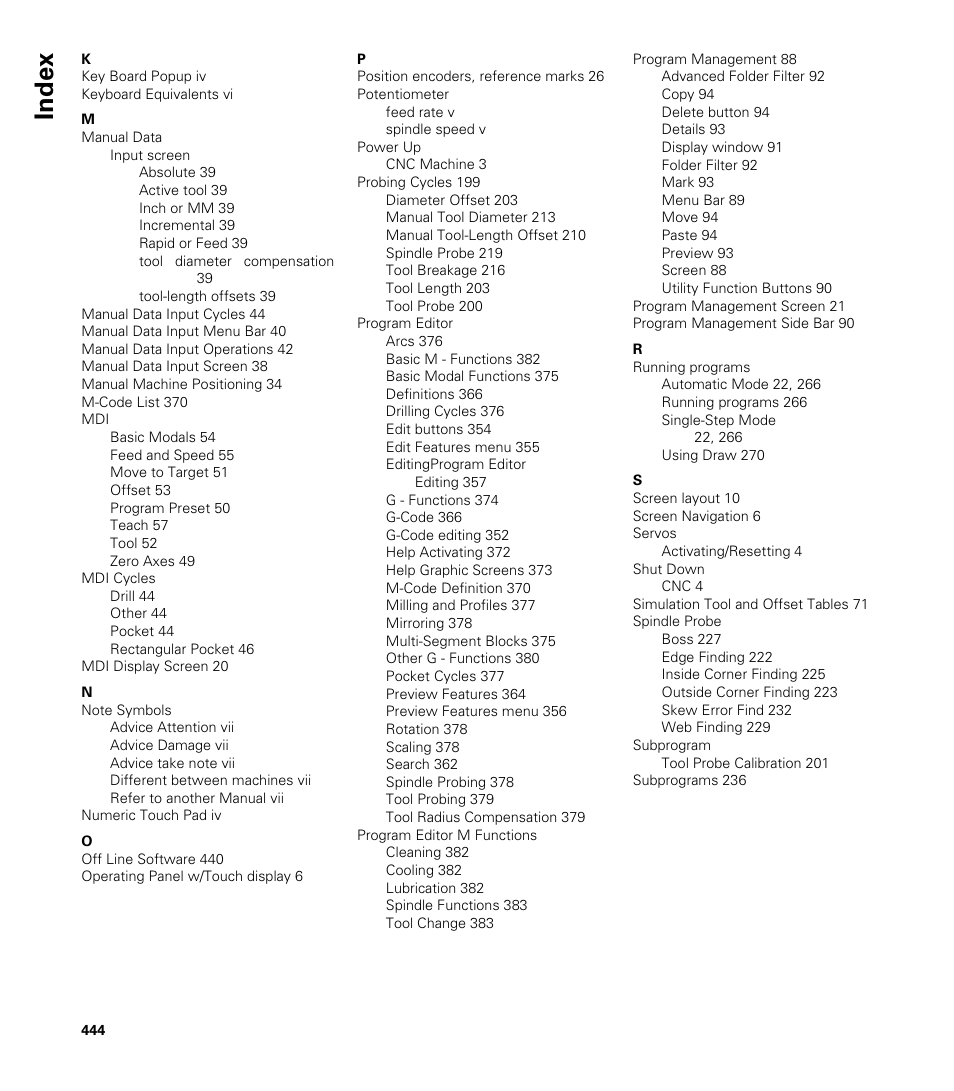Index | ACU-RITE CNC 3500i User Manual | Page 470 / 474