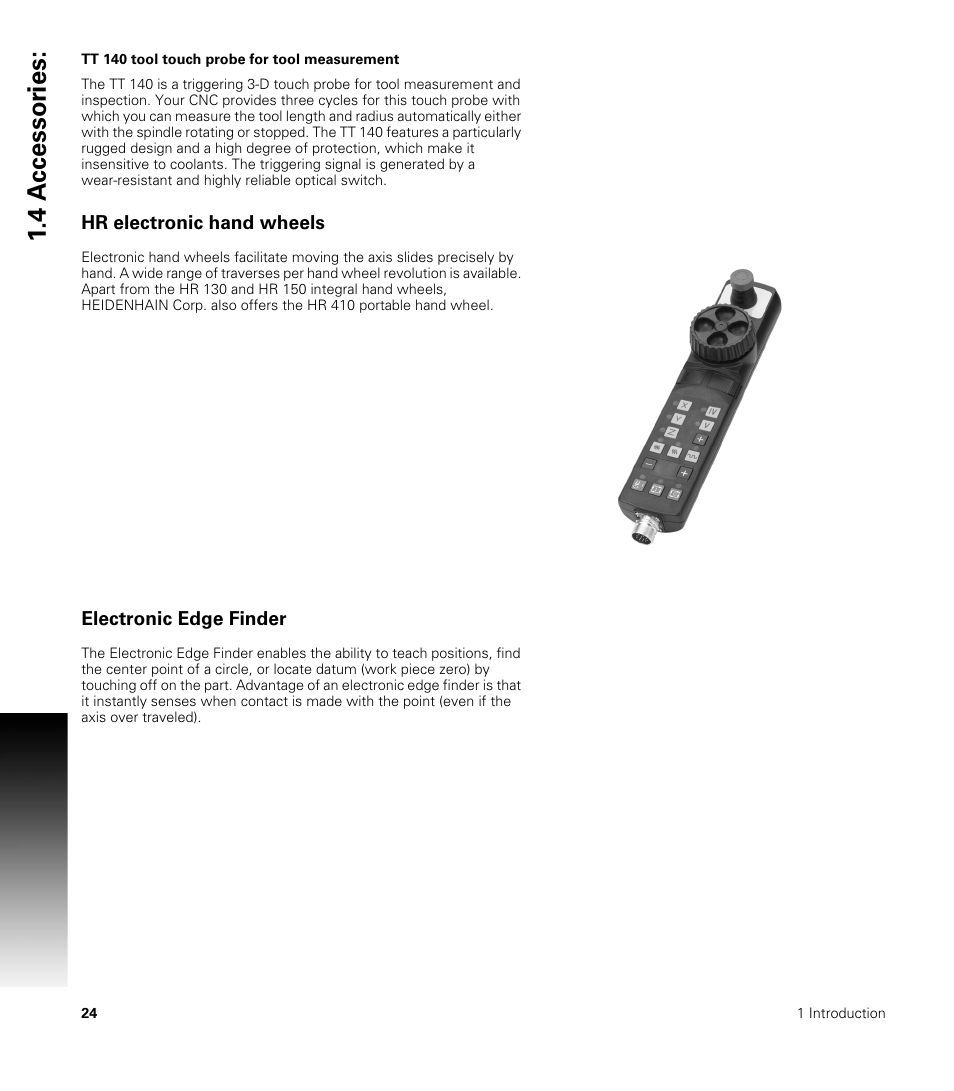 Hr electronic hand wheels, Electronic edge finder, 4 a c cessor ies | ACU-RITE CNC 3500i User Manual | Page 50 / 474