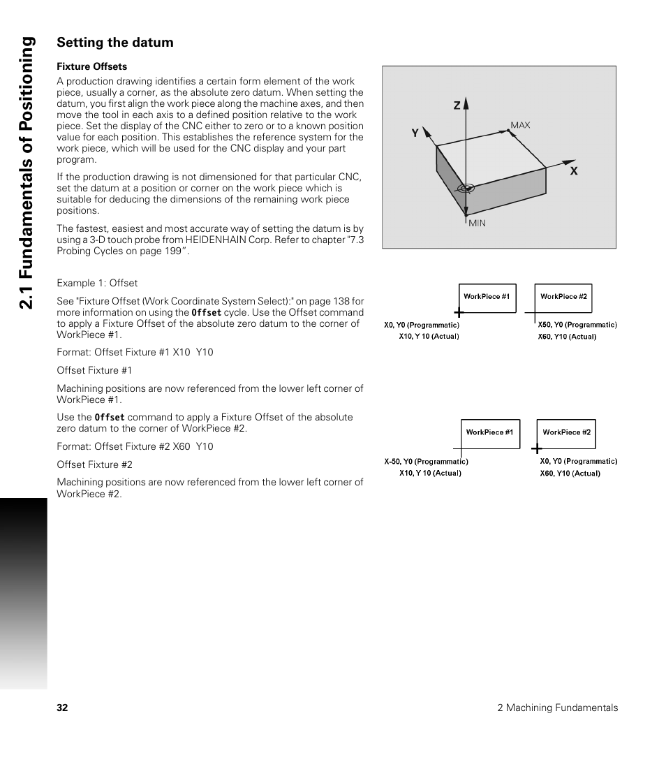 Setting the datum, Fixture offsets, 1 f u ndamentals of p o sitioning | ACU-RITE CNC 3500i User Manual | Page 58 / 474