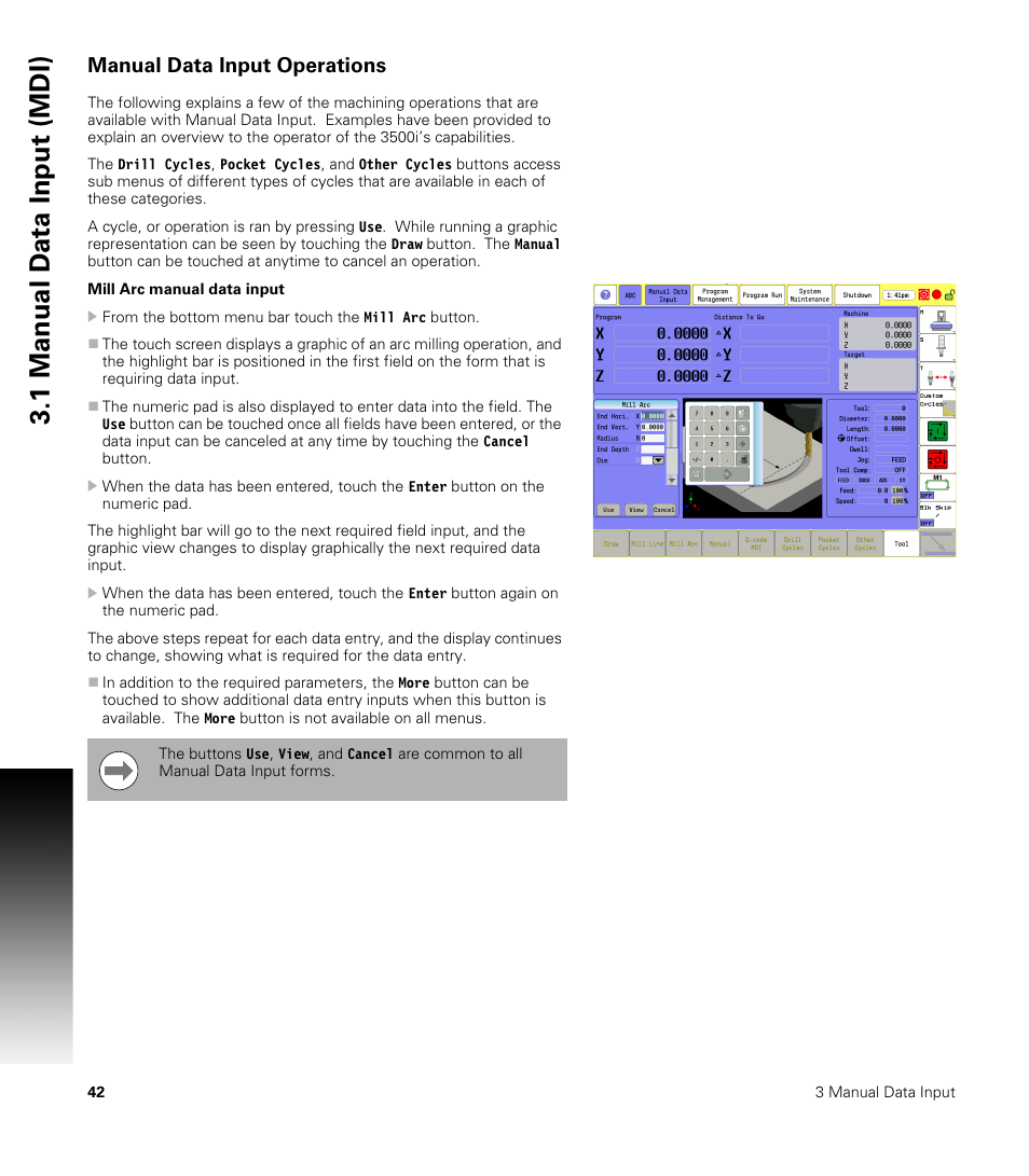 Manual data input operations, 1 manual d a ta input (mdi) | ACU-RITE CNC 3500i User Manual | Page 68 / 474