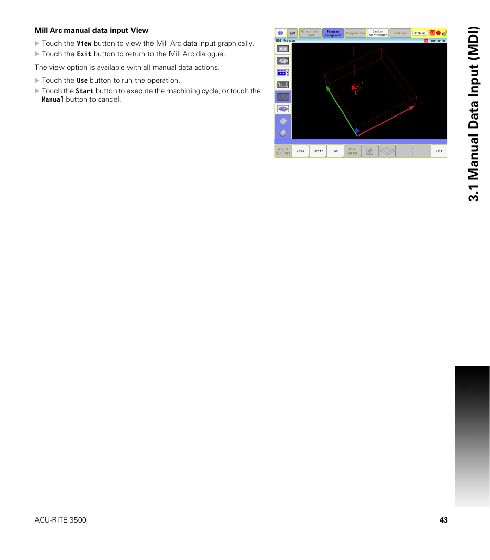 1 manual d a ta input (mdi) | ACU-RITE CNC 3500i User Manual | Page 69 / 474