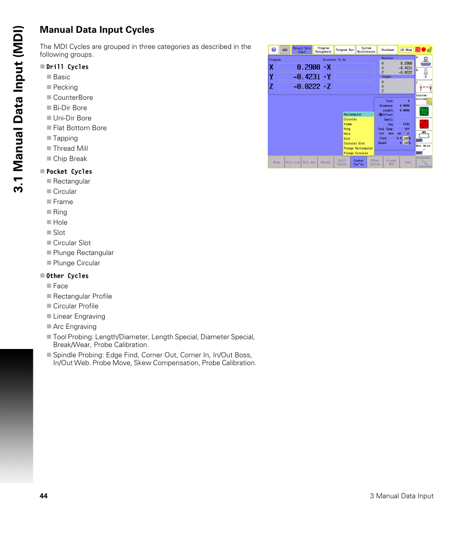 Manual data input cycles, 1 manual d a ta input (mdi) | ACU-RITE CNC 3500i User Manual | Page 70 / 474