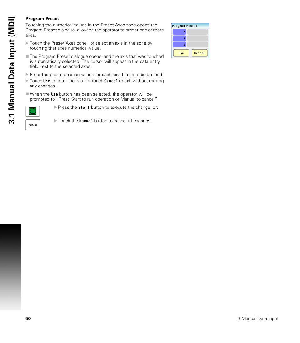 Program preset, 1 manual d a ta input (mdi) | ACU-RITE CNC 3500i User Manual | Page 76 / 474