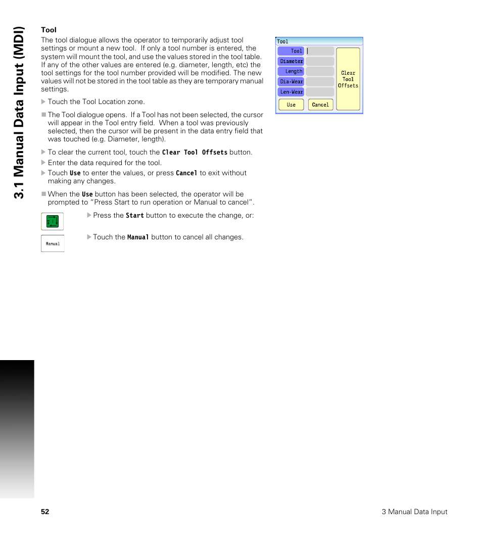 Tool, 1 manual d a ta input (mdi) | ACU-RITE CNC 3500i User Manual | Page 78 / 474