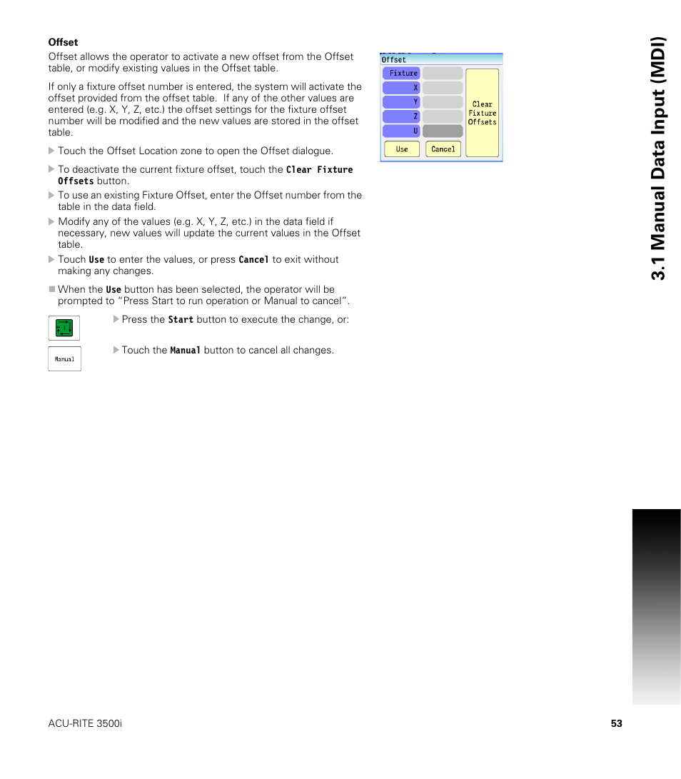 Offset, 1 manual d a ta input (mdi) | ACU-RITE CNC 3500i User Manual | Page 79 / 474