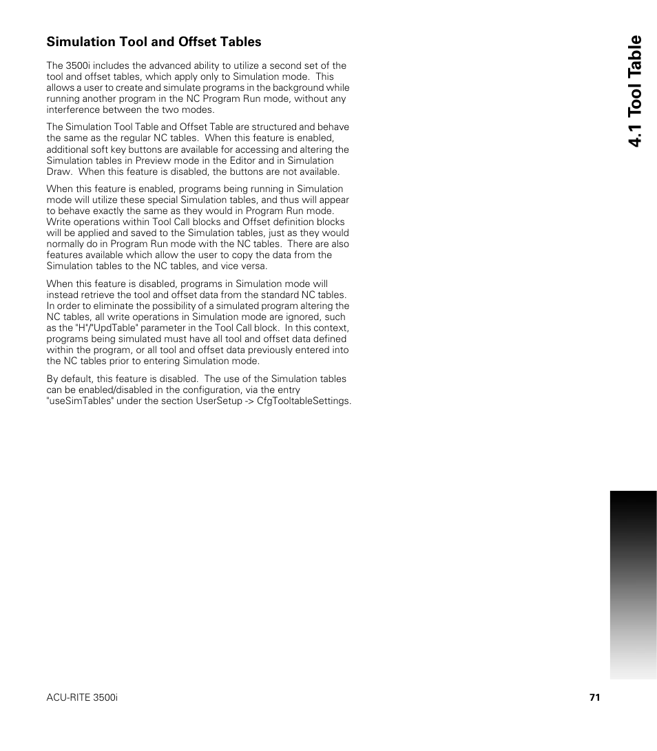 Simulation tool and offset tables, 1 t ool t a ble | ACU-RITE CNC 3500i User Manual | Page 97 / 474