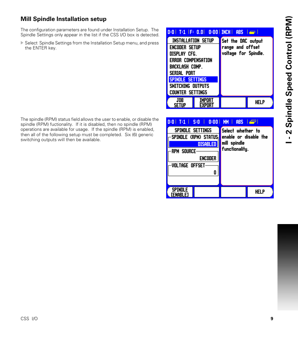 Mill spindle installation setup, I - 2 spindle speed contr o l (rpm) | ACU-RITE CSS I/O Users Manual User Manual | Page 11 / 28