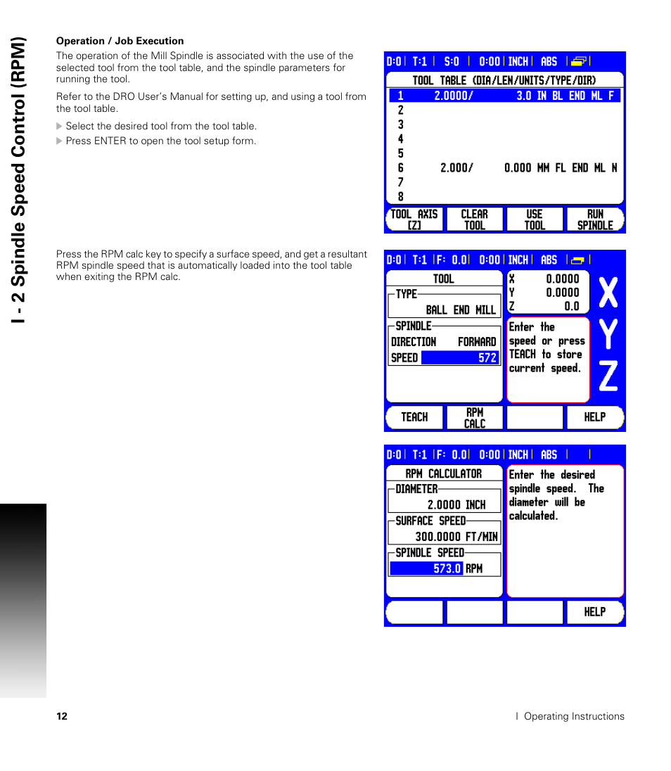 Operation / job execution, Mill sp, I - 2 spindle speed contr o l (rpm) | ACU-RITE CSS I/O Users Manual User Manual | Page 14 / 28