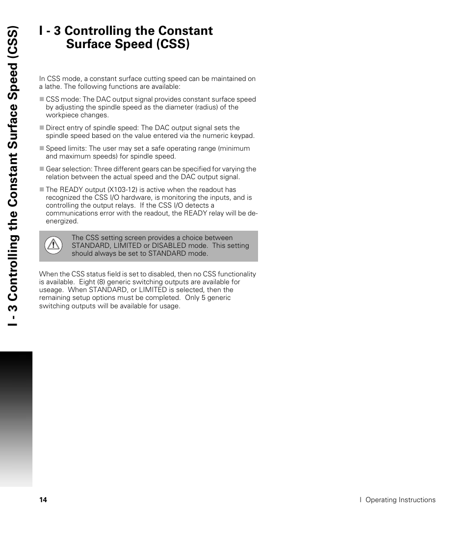 I - 3 controlling the constant surface speed (css) | ACU-RITE CSS I/O Users Manual User Manual | Page 16 / 28