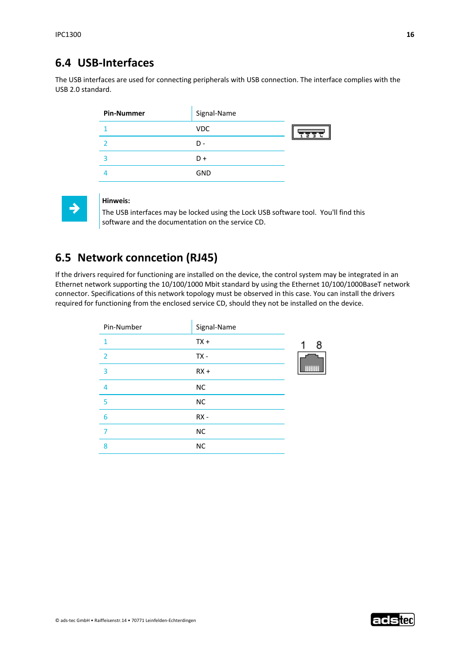 4 usb‐interfaces, 5 network conncetion (rj45) | ADS-TEC IPC1300 User Manual | Page 17 / 23