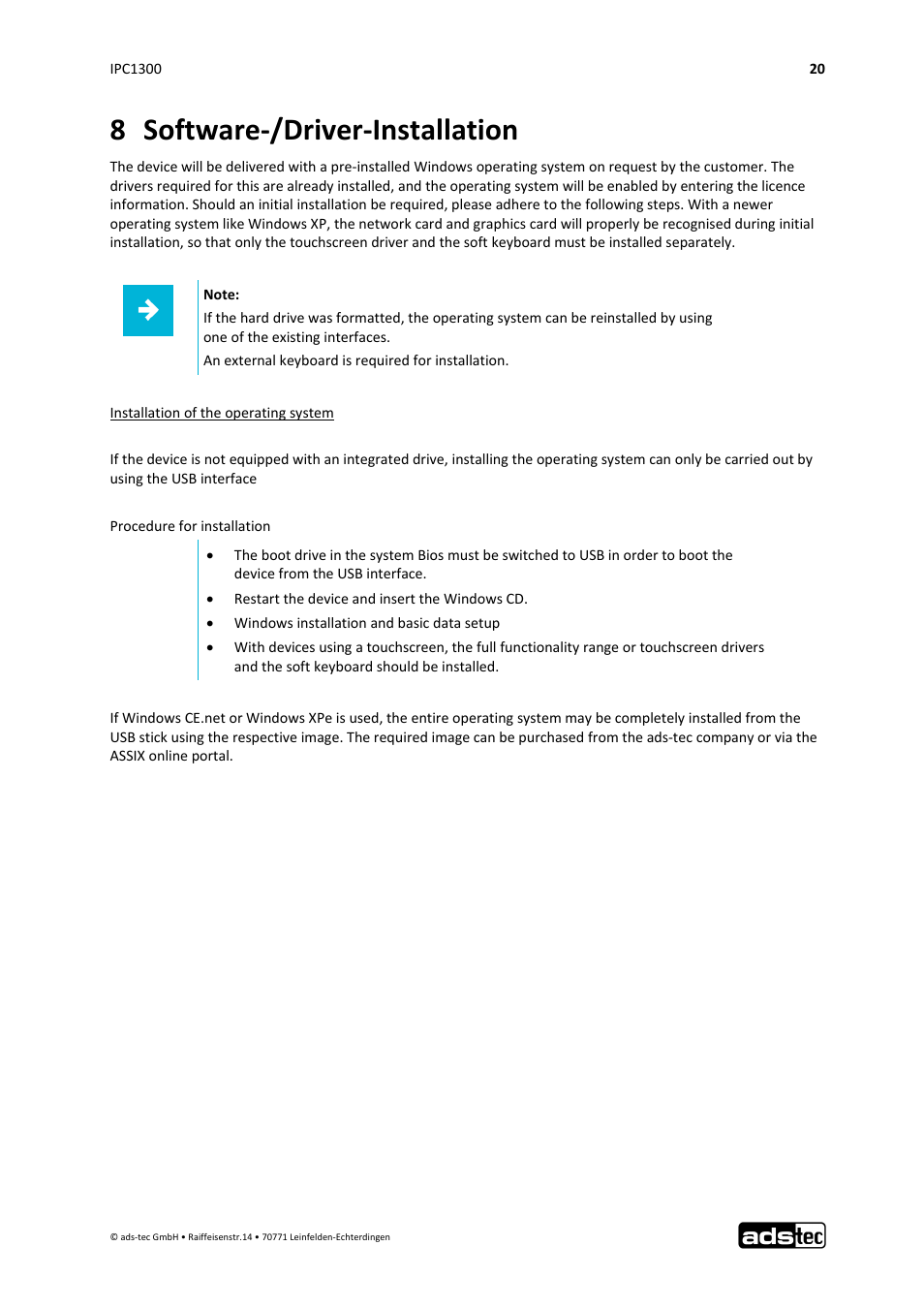 8 software‐/driver‐installation | ADS-TEC IPC1300 User Manual | Page 21 / 23