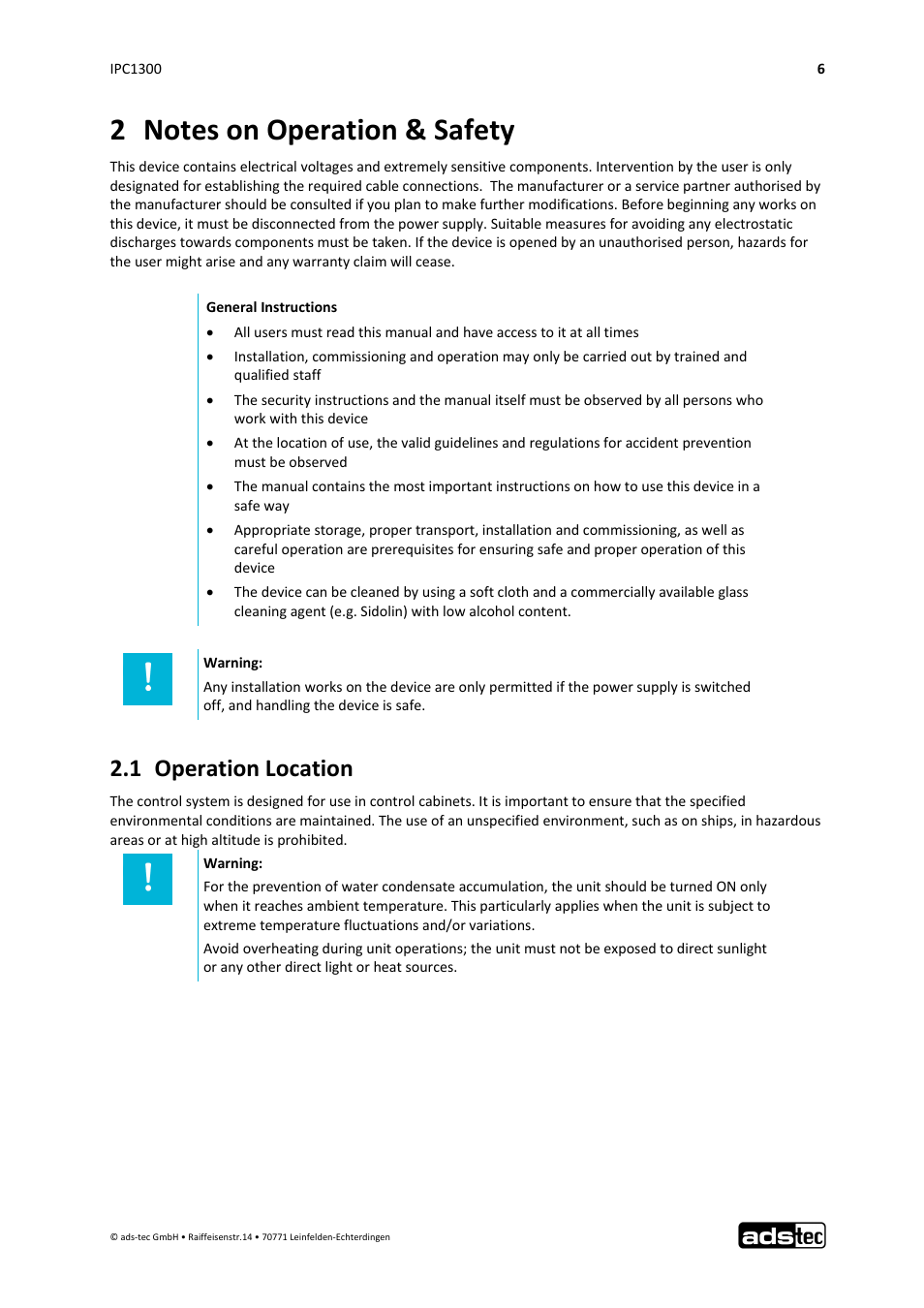 1 operation location | ADS-TEC IPC1300 User Manual | Page 7 / 23