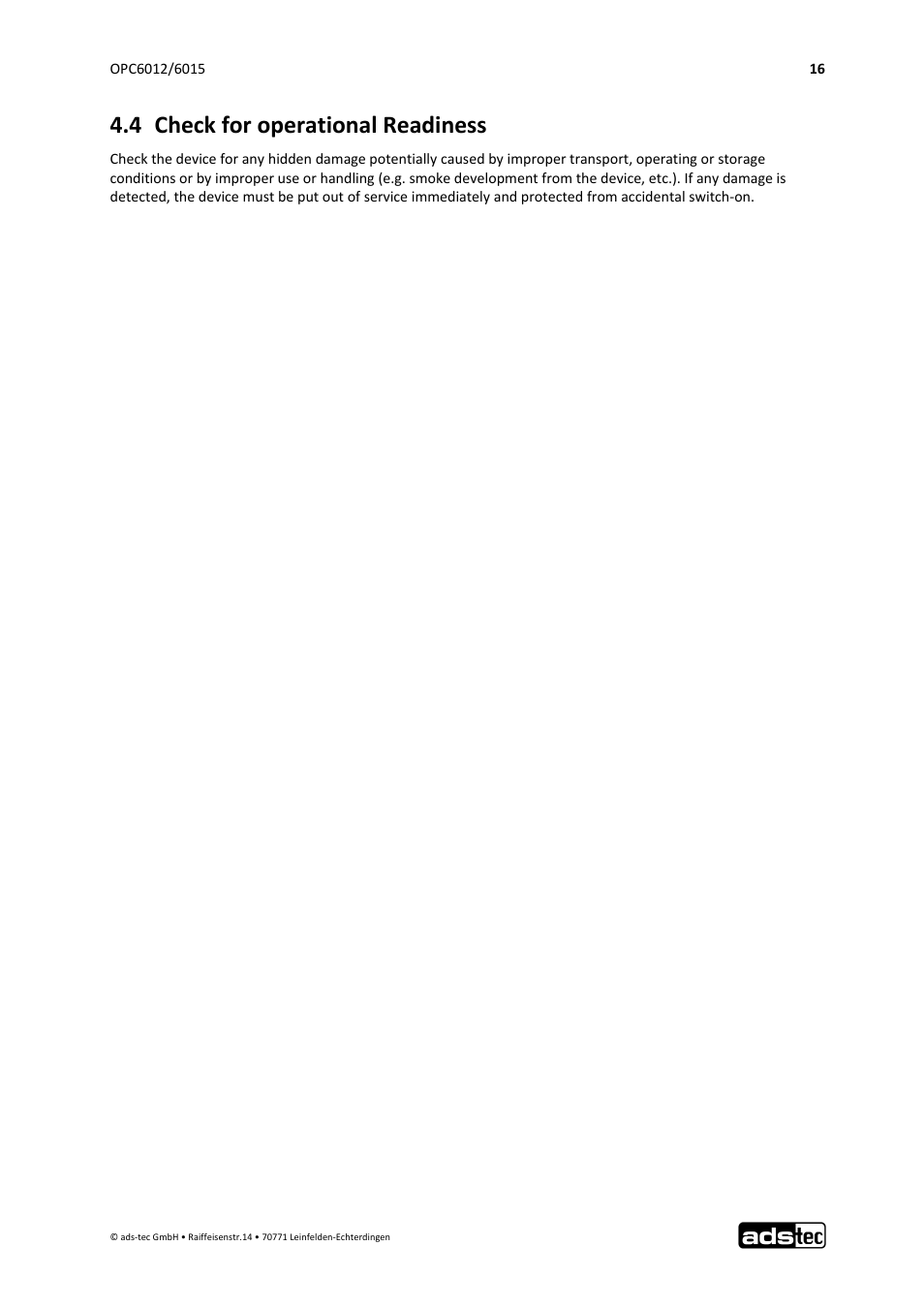 4 check for operational readiness | ADS-TEC OPC6012/6015 User Manual | Page 17 / 41
