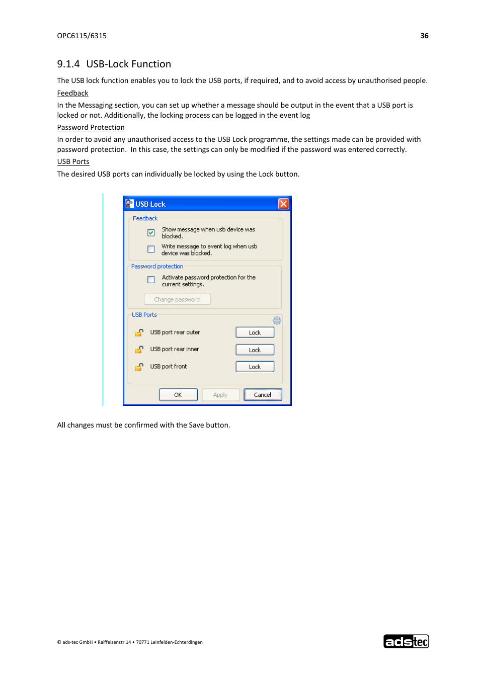 4 usb‐lock function | ADS-TEC OPC6115/6315 User Manual | Page 37 / 42