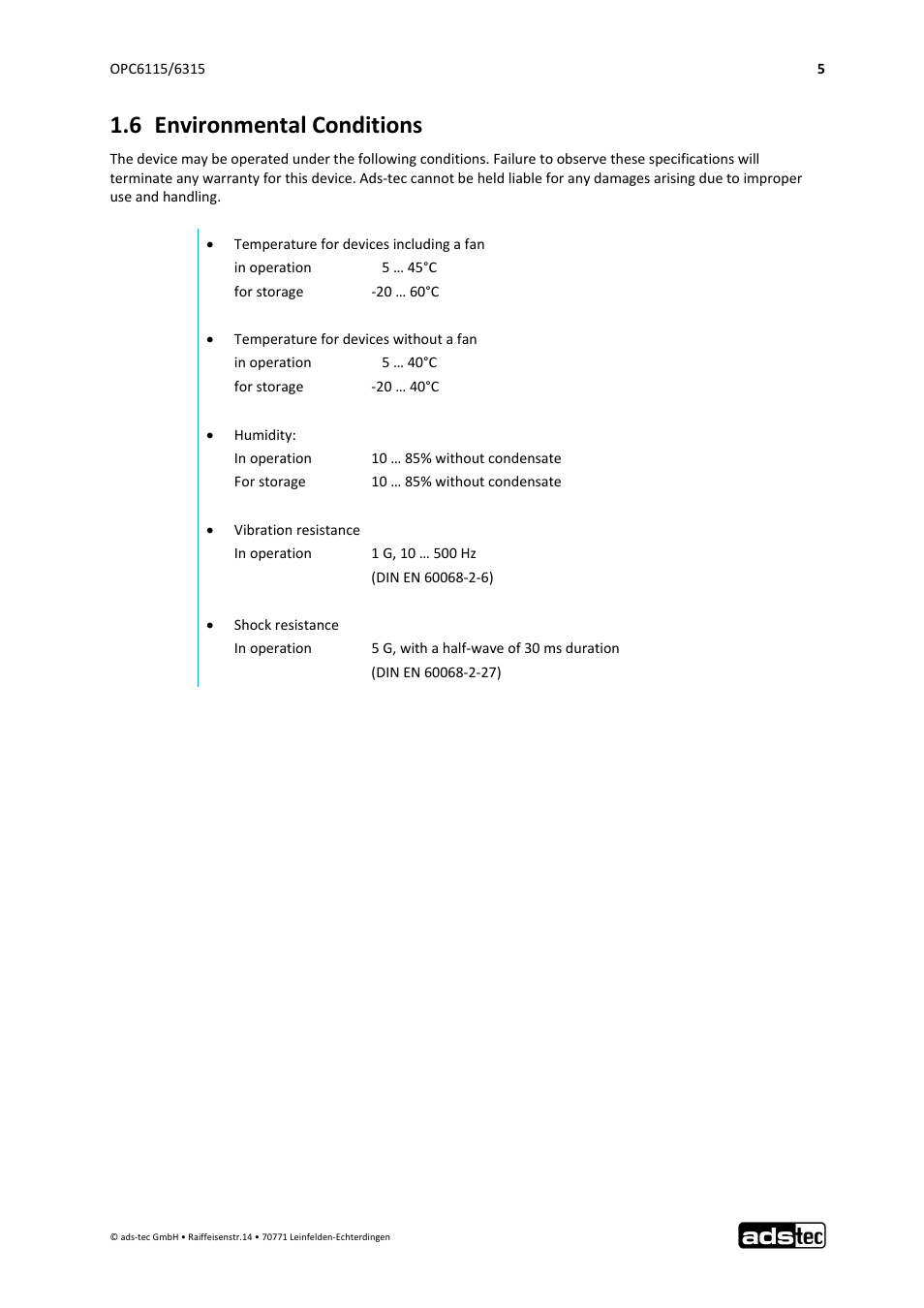 6 environmental conditions | ADS-TEC OPC6115/6315 User Manual | Page 6 / 42