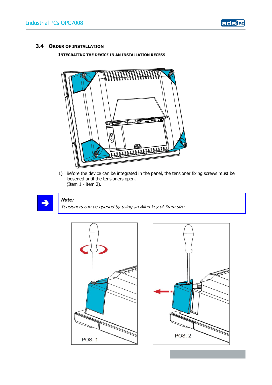 4 order of installation, Industrial pcs opc7008 | ADS-TEC OPC7008 User Manual | Page 15 / 38