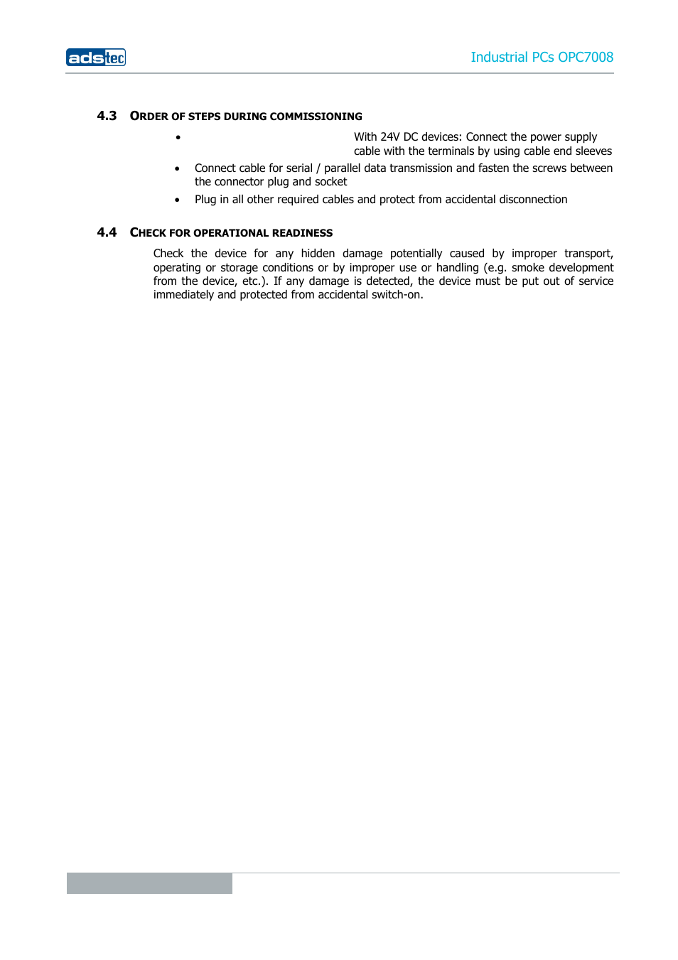 3 order of steps during commissioning, 4 check for operational readiness, Industrial pcs opc7008 | ADS-TEC OPC7008 User Manual | Page 18 / 38