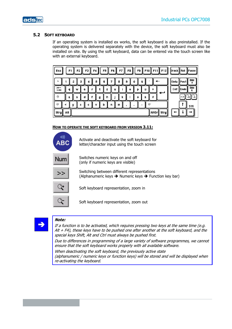 2 soft keyboard, Industrial pcs opc7008 | ADS-TEC OPC7008 User Manual | Page 20 / 38
