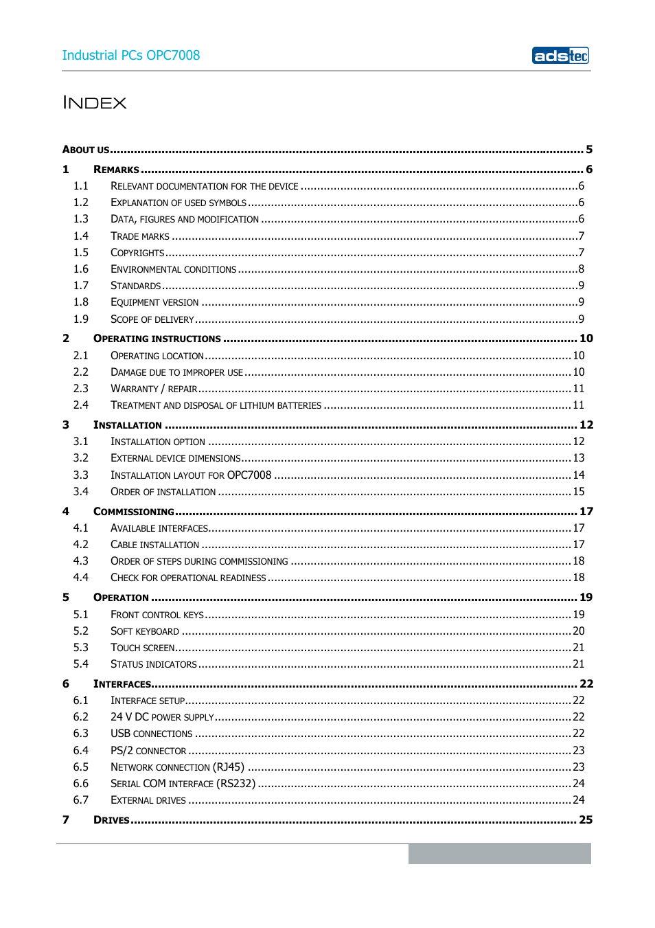 Ndex, Industrial pcs opc7008 | ADS-TEC OPC7008 User Manual | Page 3 / 38