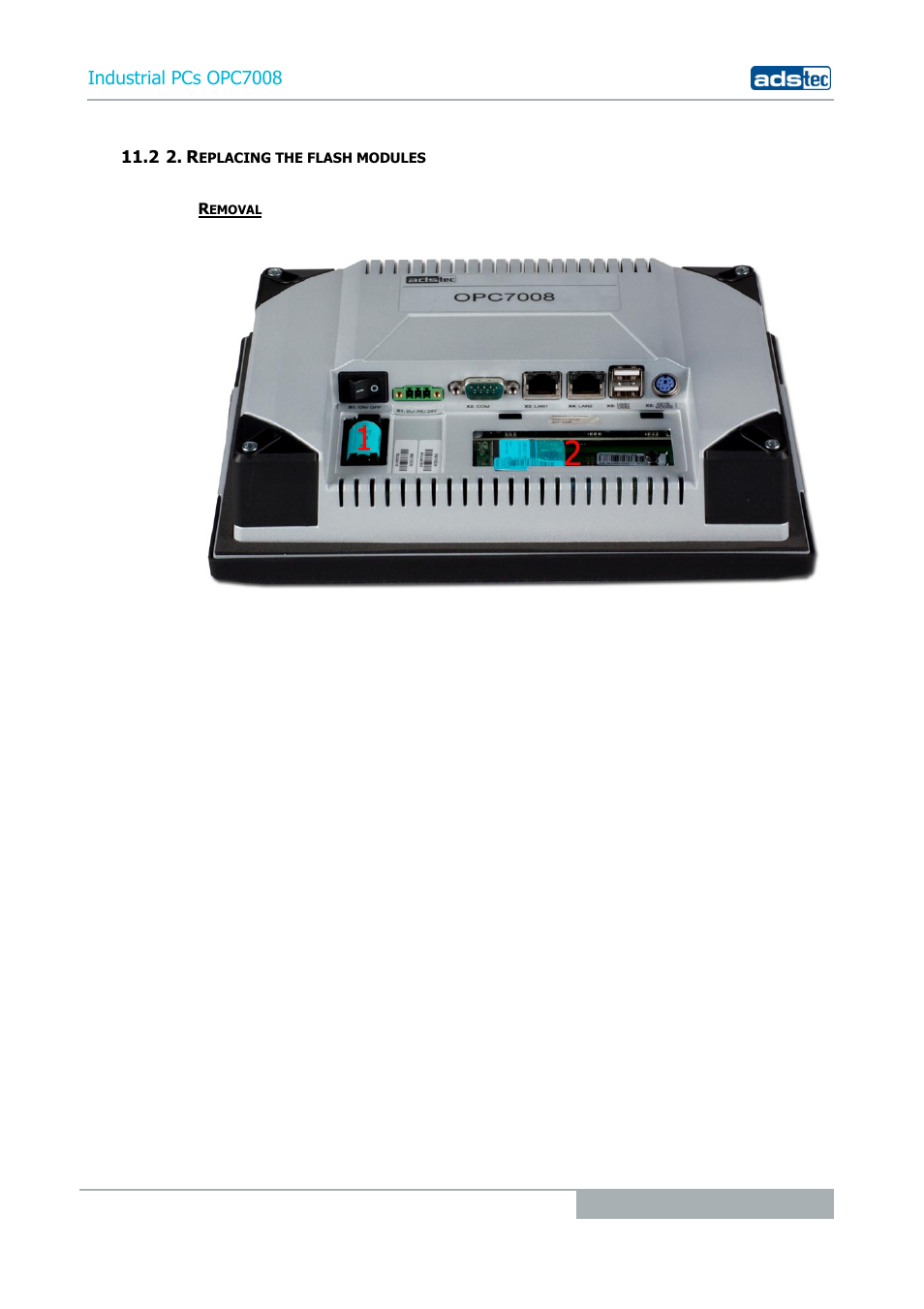 2 2. replacing the flash modules, Industrial pcs opc7008 | ADS-TEC OPC7008 User Manual | Page 33 / 38