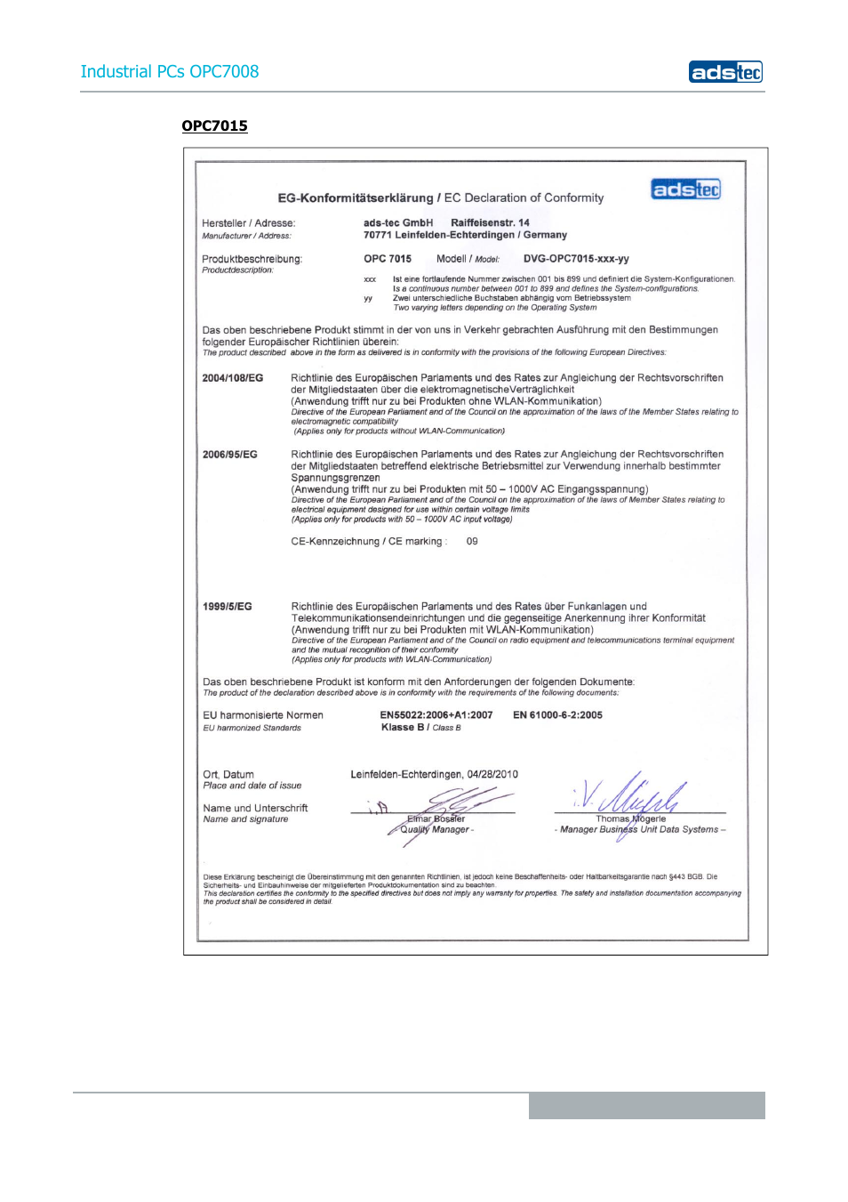 Industrial pcs opc7008 | ADS-TEC OPC7008 User Manual | Page 37 / 38
