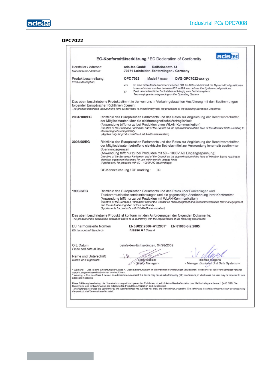 Industrial pcs opc7008 | ADS-TEC OPC7008 User Manual | Page 38 / 38