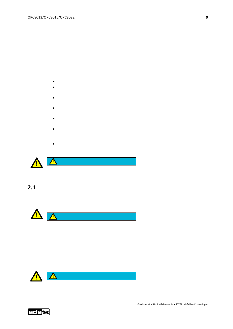 2 operating and safety instructions, 1 operating location, Attention | ADS-TEC OPC8013/8015/8022 User Manual | Page 10 / 52