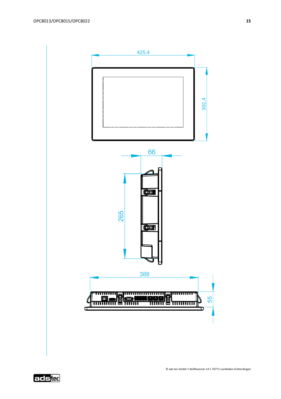 External device dimensions opc8015 | ADS-TEC OPC8013/8015/8022 User Manual | Page 16 / 52