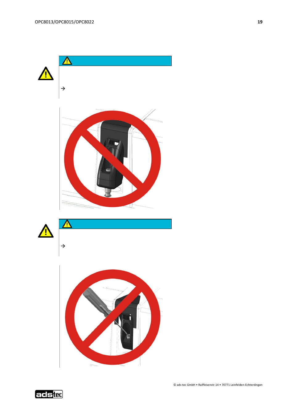 Safety notices prior to beginning installation, 8 safety notices prior to beginning installation, Attention | ADS-TEC OPC8013/8015/8022 User Manual | Page 20 / 52