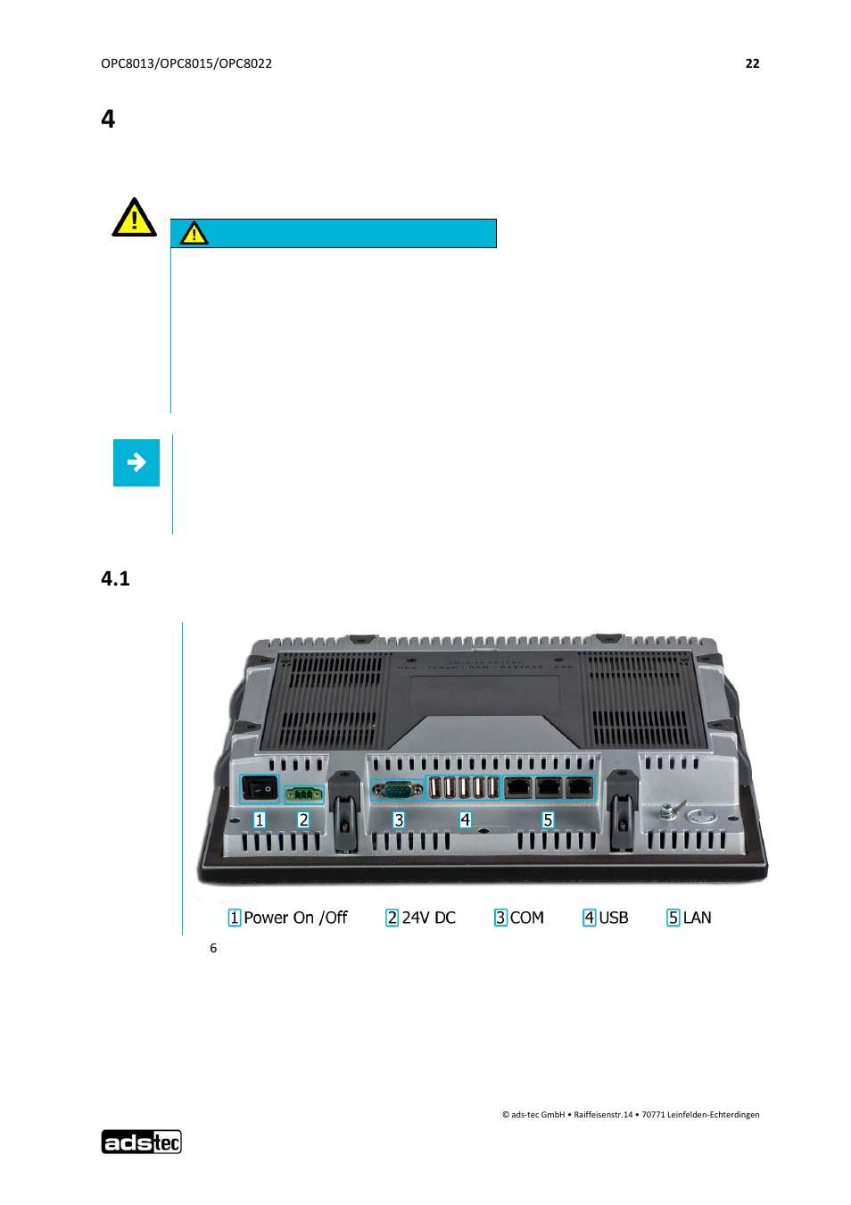 4 commissioning, 1 available interfaces, Attention | ADS-TEC OPC8013/8015/8022 User Manual | Page 23 / 52