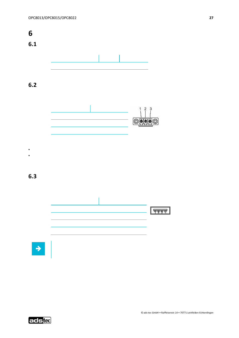 6 interfaces, 1 interface setup, 2 voltage supply 24v dc | 3 usb connections | ADS-TEC OPC8013/8015/8022 User Manual | Page 28 / 52