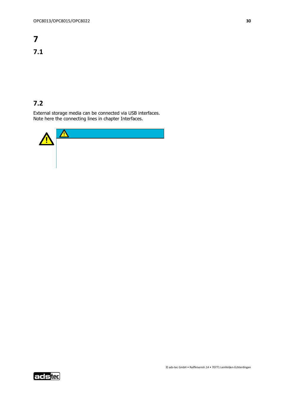 7 drives, 1 hard disk / flash ssd 7.2 external drives, 1 hard disk / flash ssd | 2 external drives, Attention | ADS-TEC OPC8013/8015/8022 User Manual | Page 31 / 52