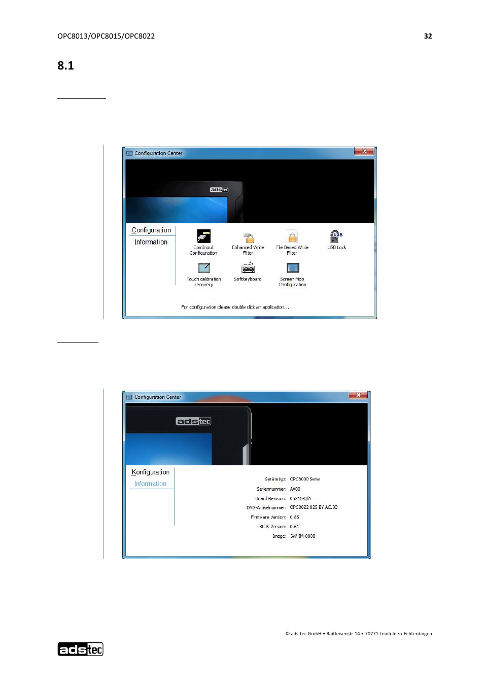 1 configuration center | ADS-TEC OPC8013/8015/8022 User Manual | Page 33 / 52
