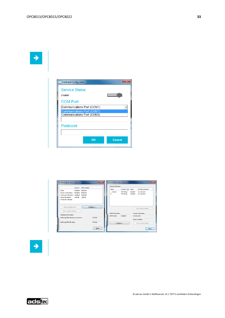 Com input configuration, Write filter, 1 com input configuration | 2 write filter | ADS-TEC OPC8013/8015/8022 User Manual | Page 34 / 52