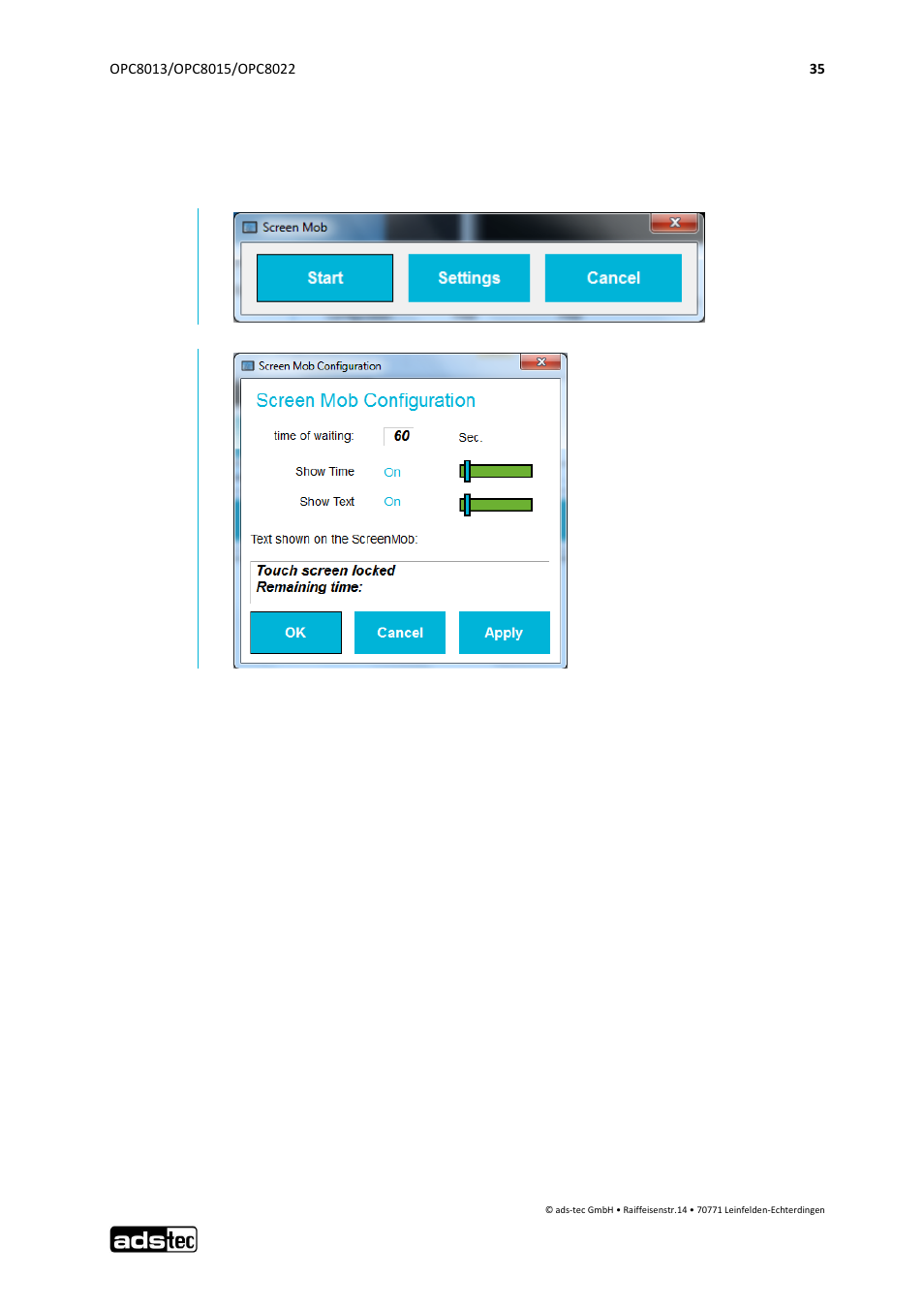 Screen mob, 4 screen mob | ADS-TEC OPC8013/8015/8022 User Manual | Page 36 / 52