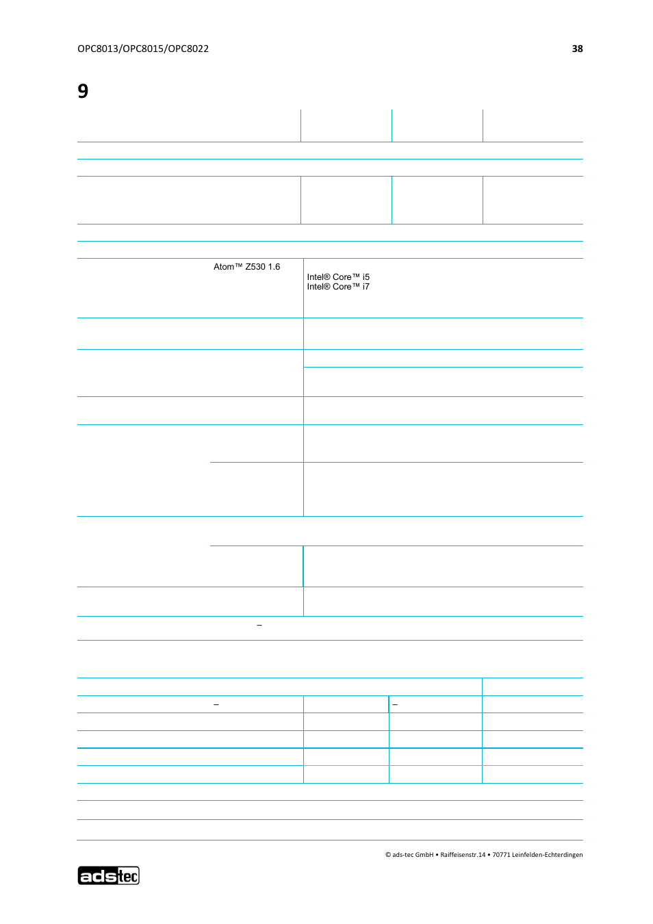 9 technical details, 9 technical details device data | ADS-TEC OPC8013/8015/8022 User Manual | Page 39 / 52