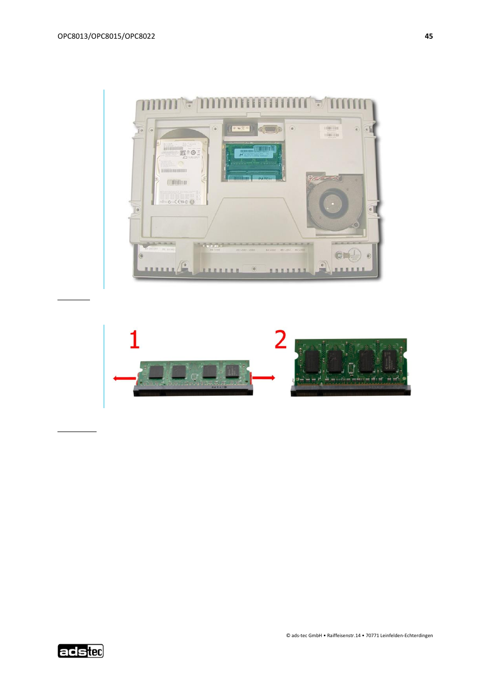 Replacing the working memory (ram) | ADS-TEC OPC8013/8015/8022 User Manual | Page 46 / 52