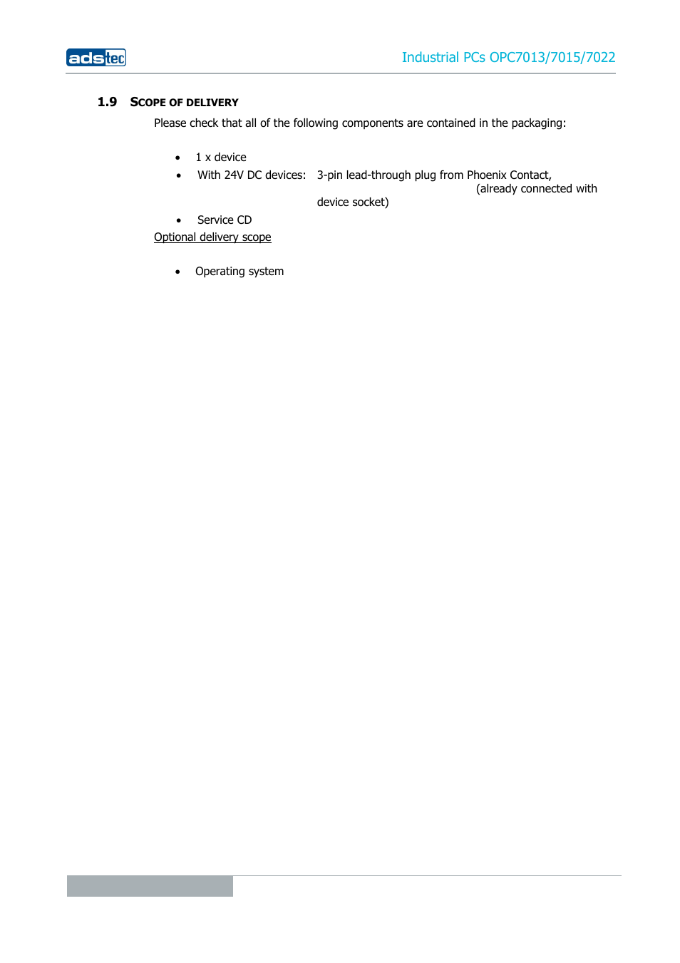 9 scope of delivery | ADS-TEC OPC7013/7015/7022 User Manual | Page 10 / 48