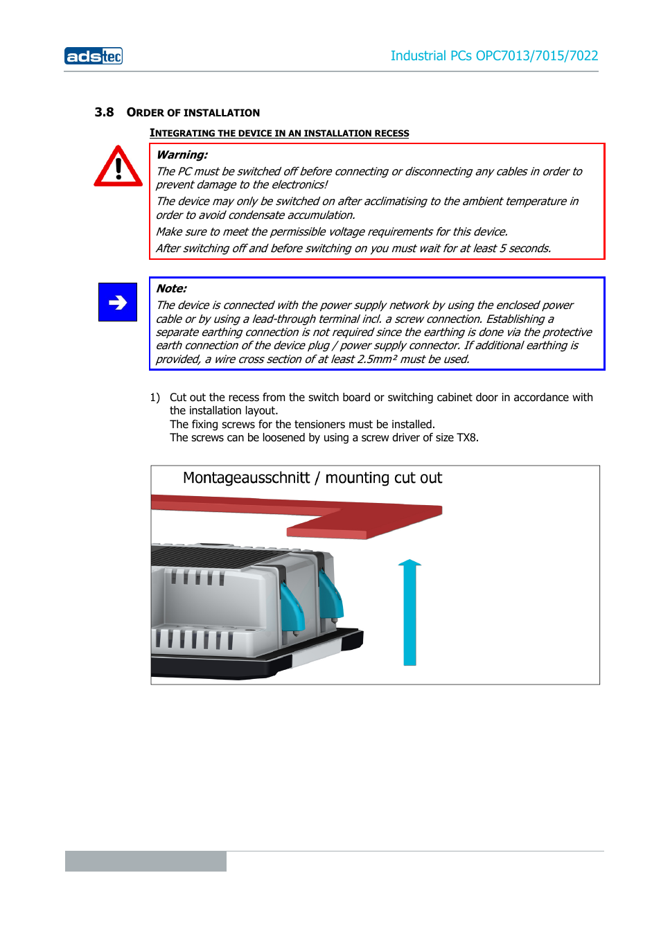 8 order of installation | ADS-TEC OPC7013/7015/7022 User Manual | Page 20 / 48