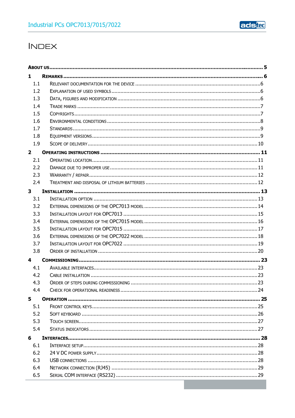 Ndex | ADS-TEC OPC7013/7015/7022 User Manual | Page 3 / 48