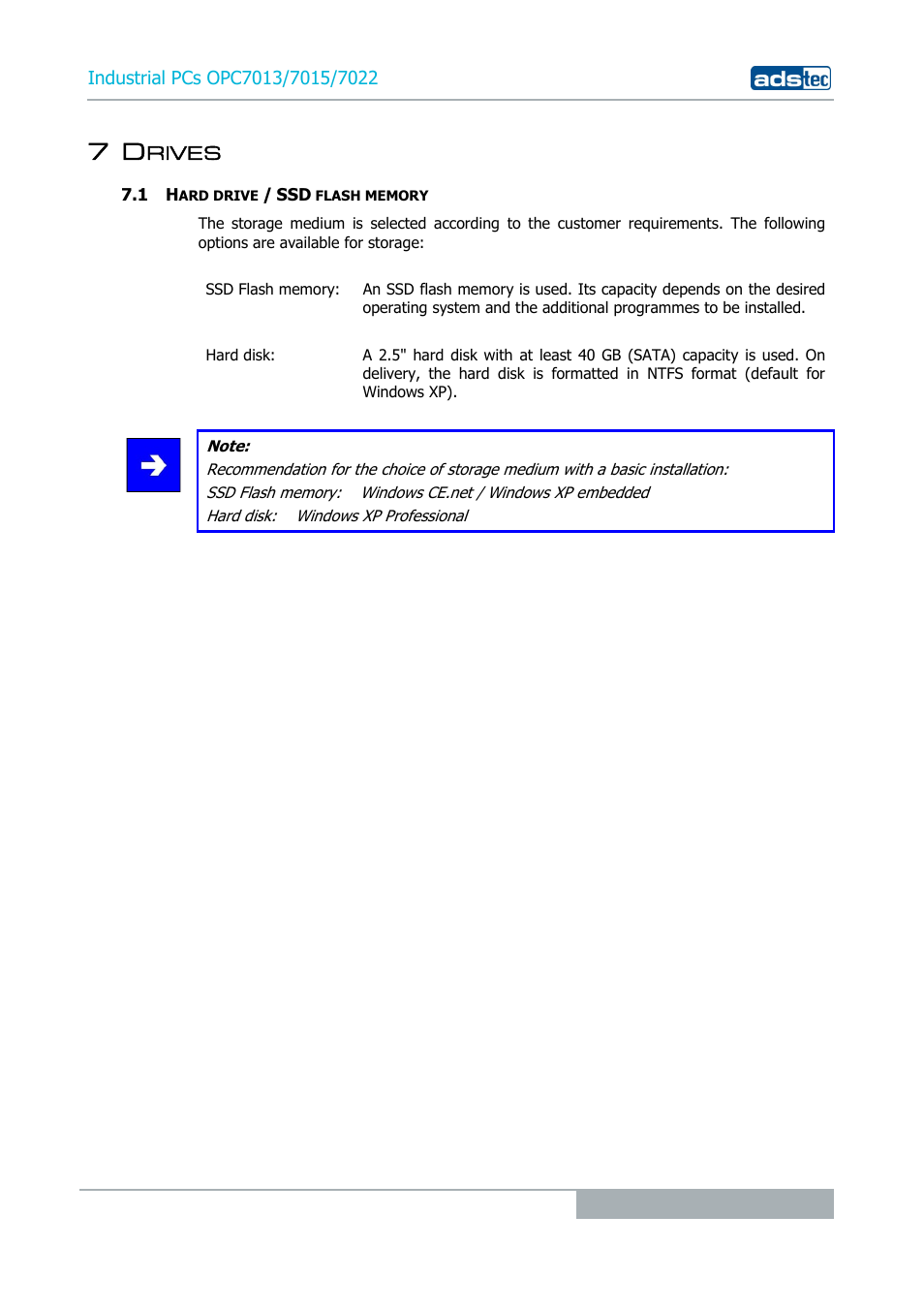 7 drives, 1 hard drive / ssd flash memory | ADS-TEC OPC7013/7015/7022 User Manual | Page 31 / 48