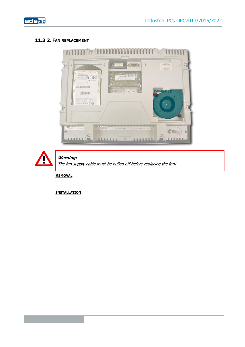 3 2. fan replacement | ADS-TEC OPC7013/7015/7022 User Manual | Page 40 / 48