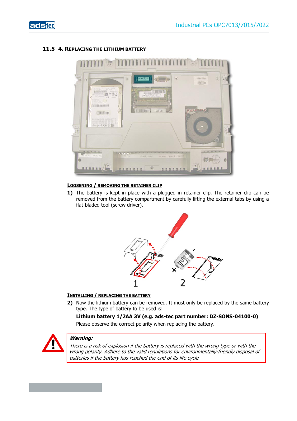 5 4. replacing the lithium battery | ADS-TEC OPC7013/7015/7022 User Manual | Page 42 / 48